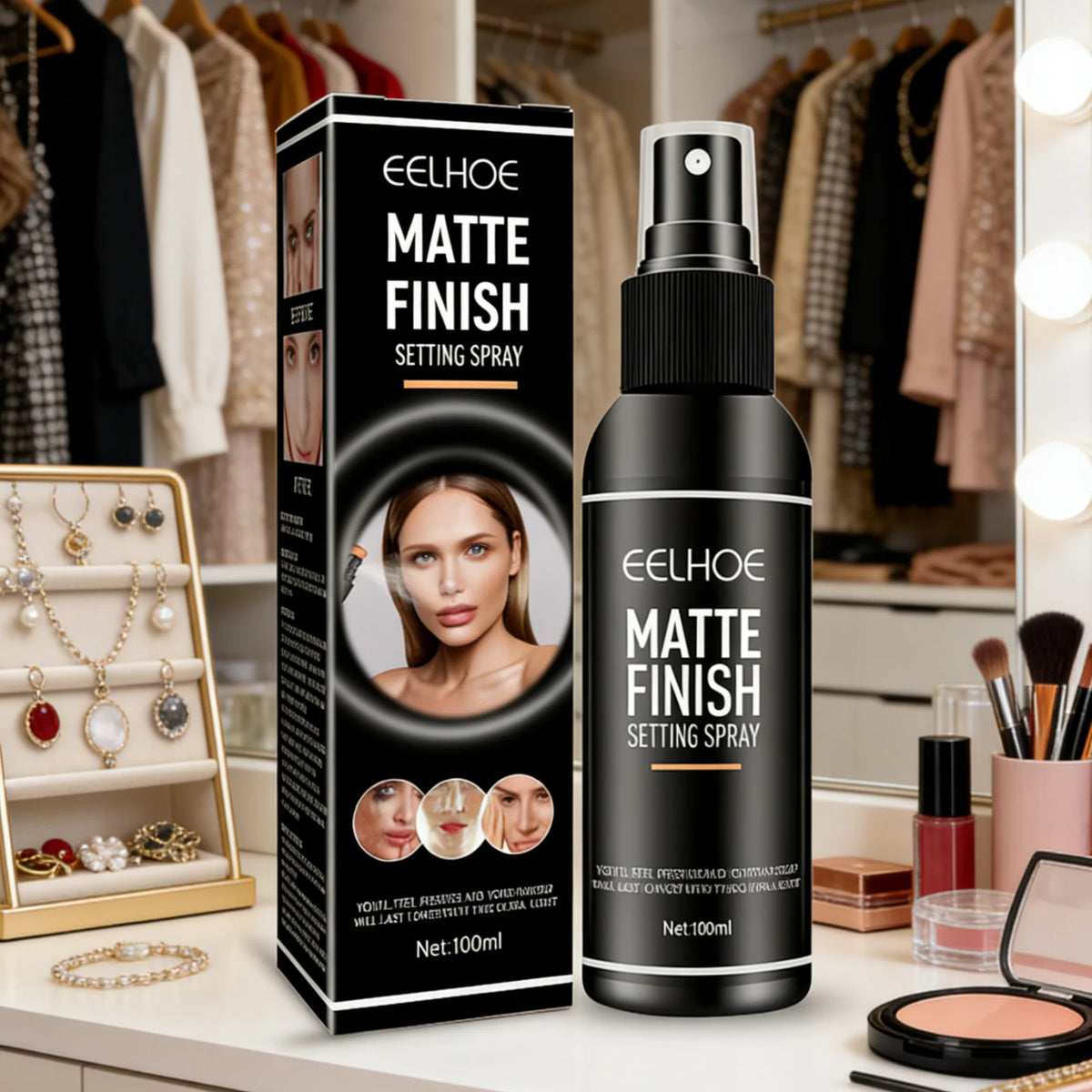 Eelhoe Matte Finish Setting Spray Oil Control Minimize Pores Waterproof Quick Film Forming Lightweight Makeup Fixing Spray 100ml