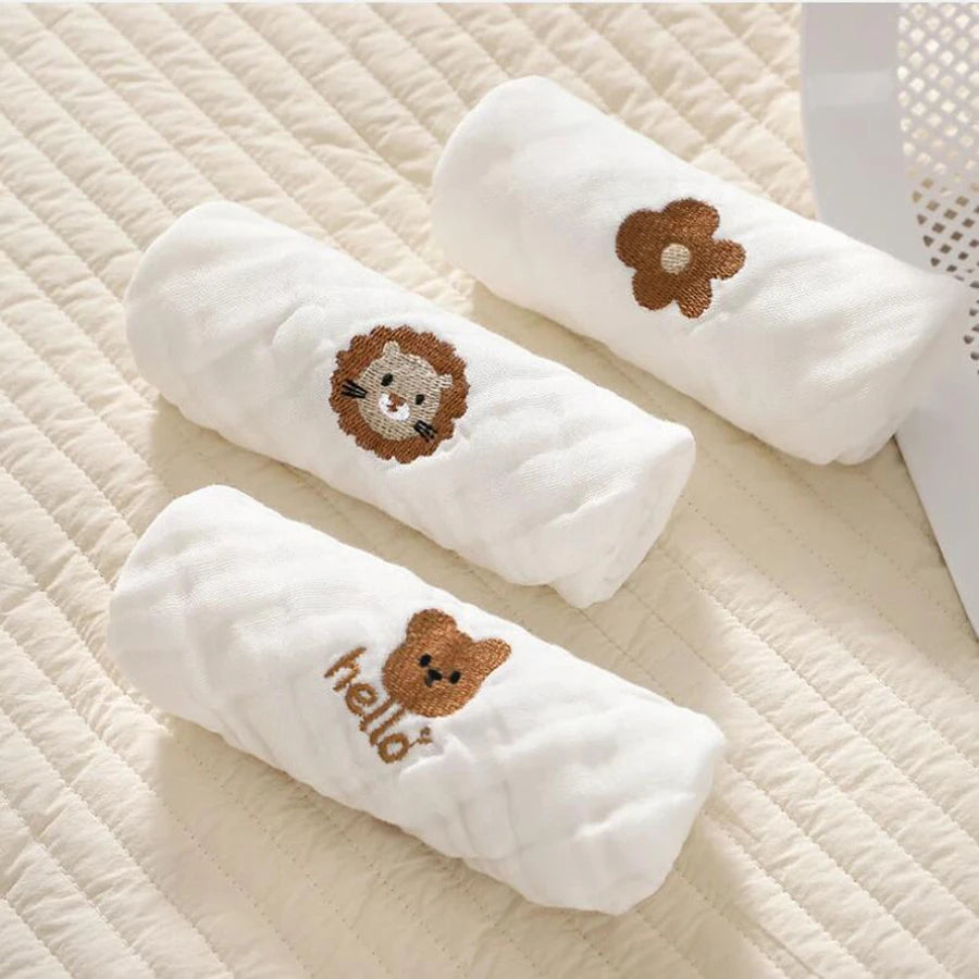2/3/5pcs Baby Towels Toddler Soft Washcloth Burp Cloth 6 Layer Cotton Embroidery Hand Face Wipes Newborn Bib Kids Handkerchief