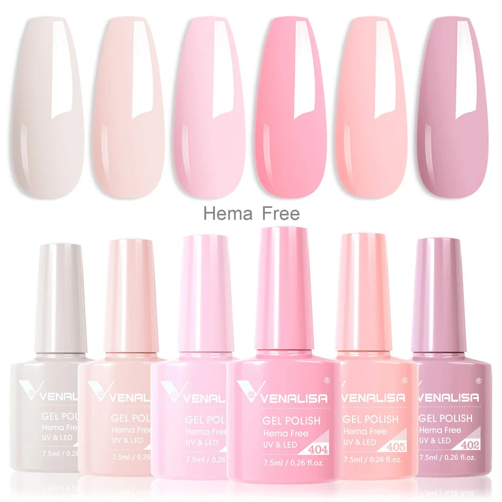 Venalisa Nail Gel Polish Kit HEMA TPO FREE Nude Pink Color Collection Self Leveling Full Coverage Nail Manicure Set 6Pcs Kit