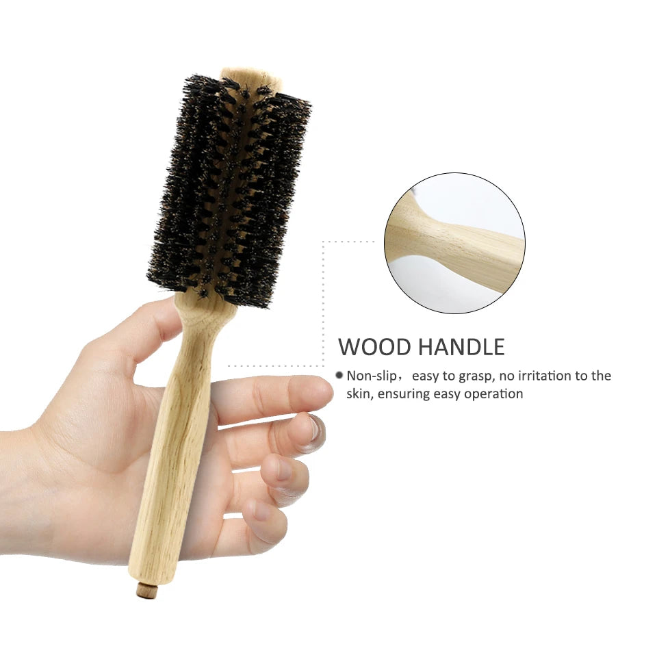6 Sizes Wood Handle Boar Bristles Round Brush Removable Tail Professional Barber Salon Hairdressing Hair Brush Hair Round Comb
