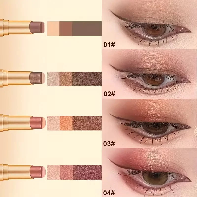 OPE Tri-Color Eyeshadow Stick — Gradient Shimmer, Waterproof Pearlescent Eyeshadow — Long-Lasting Eye Makeup
