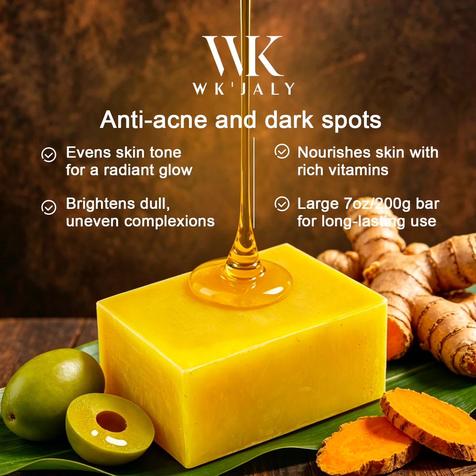 WK JALY Turmeric Glow Soap, Anti Acne, Spot, Whitening, Natural Nourishing & Hydrating, Gentle Daily Cleansing For All Skin Type