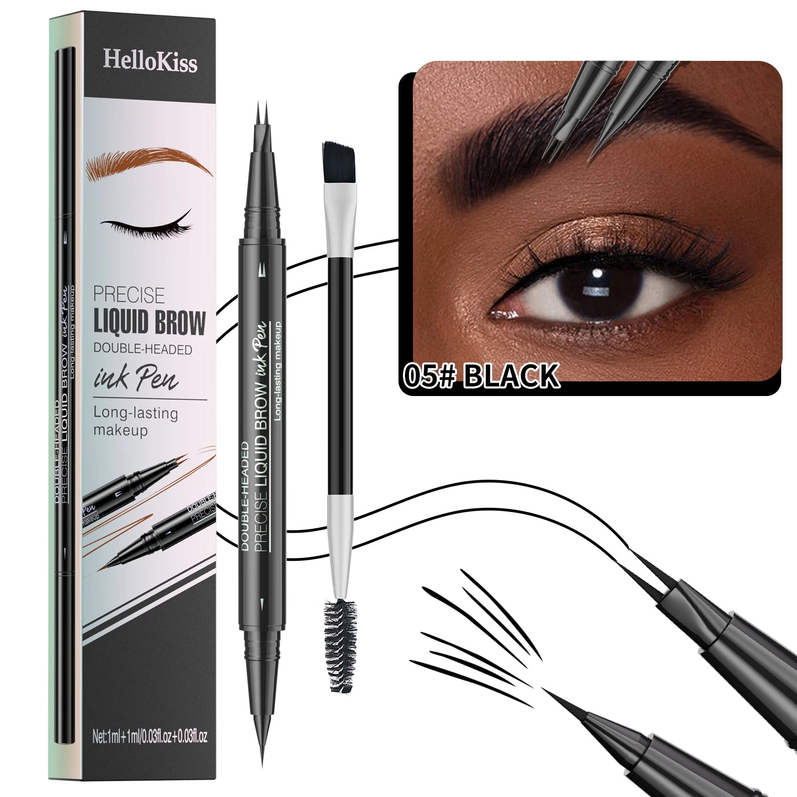 Waterproof Eyebrow Pen, Microblading Eyebrow Pencil With 4 Split Head, Natural Looking Brows Makeup ( 5 Colors)