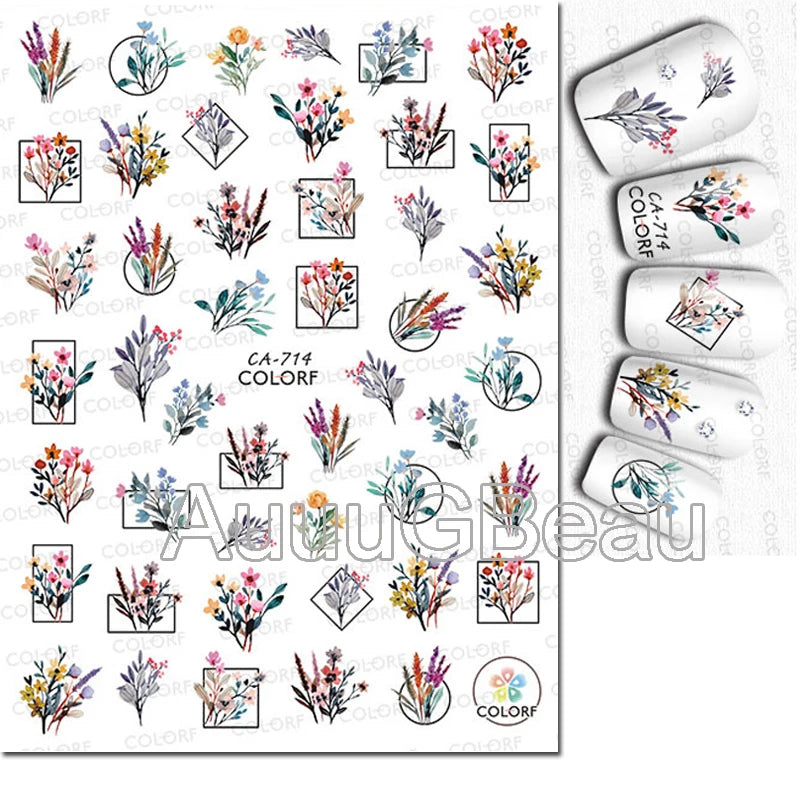 3d Nail Art Decals Geometric Lines Daisy Sunflowers Letters Adhesive Sliders Nail Stickers Decoration For Manicure
