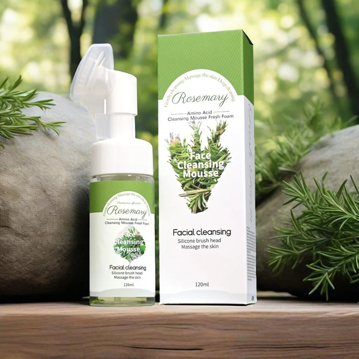 Rosemary Essential Oil Facial Cleanser Mousse Refreshing and Oil Controlling Soft Silicone Brush Head Deeply Cleans Facial Skin