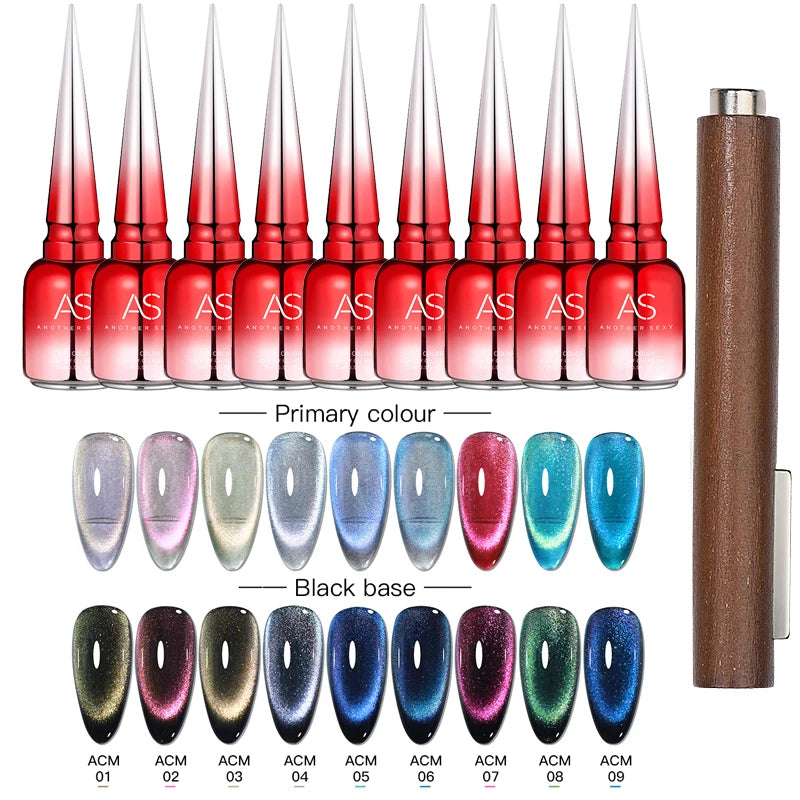 AS 9pcs Cat Eye Magnetic Moonlight Gel Nail Polish Set 15ml Sparkle White Silver Water Light Red UV Gel Nail Art Manicure Vernis