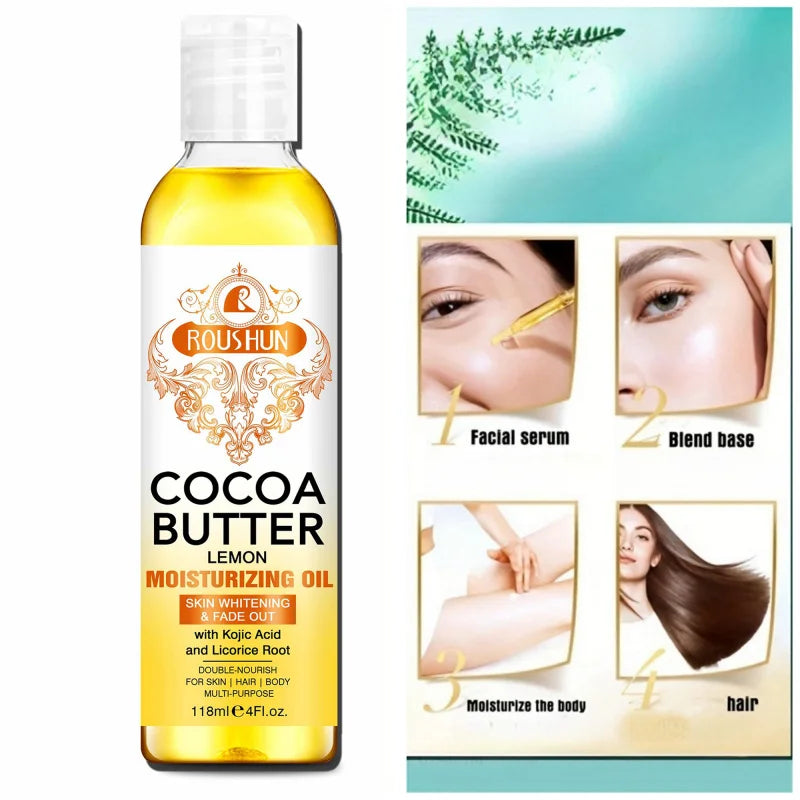 118ML Cocoa Butter Body Oil Skin Care Oil Moisturizes and Nourishes Skin Large Capacity Full Body Essential Oil