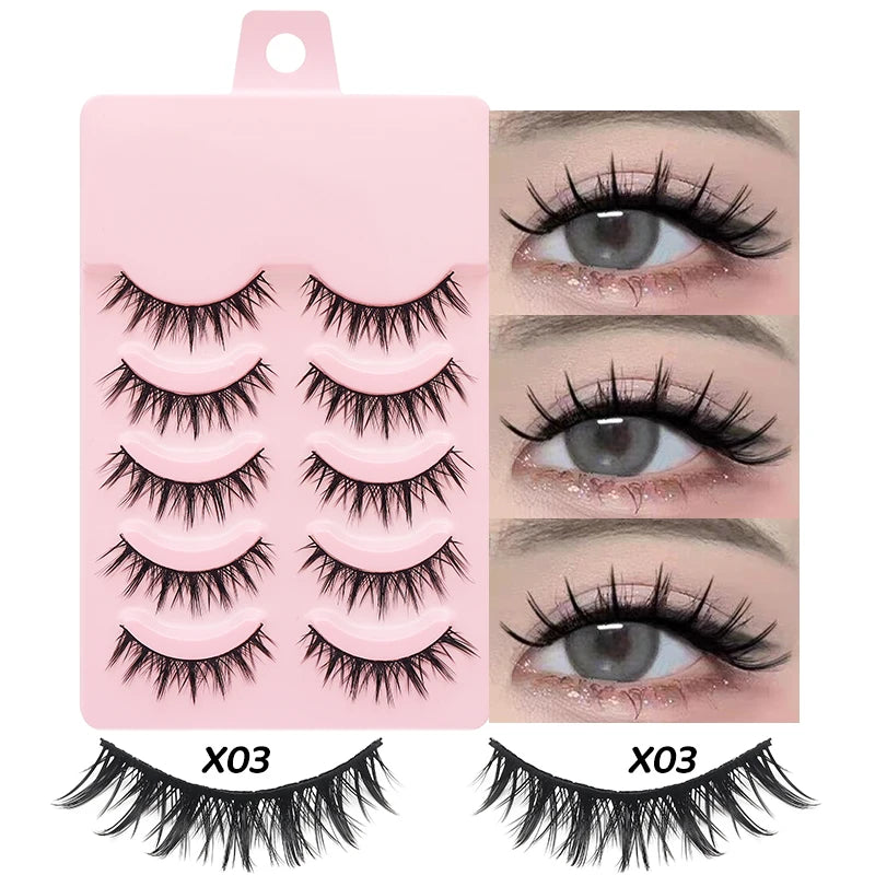 DINGSEN 5 Pairs Manga Lashes Eyes Lashes Soft Natural Long Eyelashes Fake Lashes Anime Wispy Strip False Eyelashes Makeup