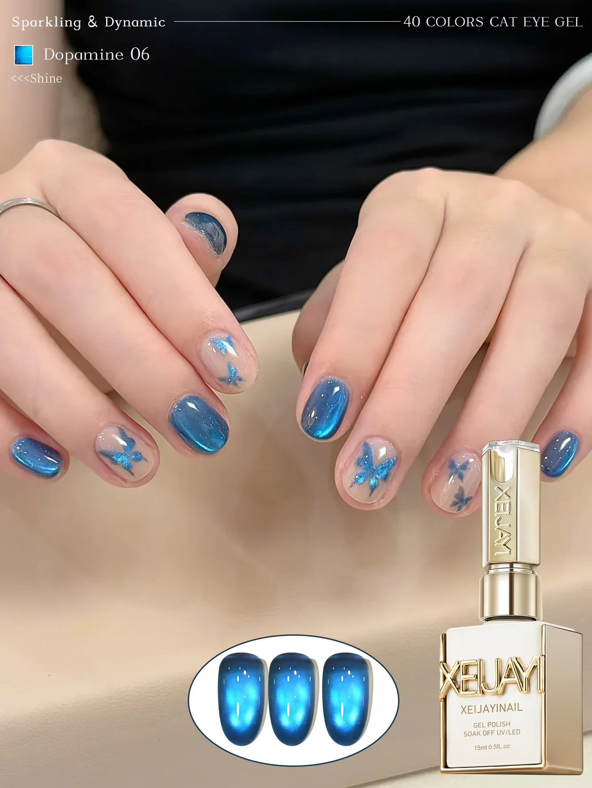 XEIJAYI 1Pc 15Ml Colorful Cat Eye Nail Gel Polish, Semi-Permanent Nail Art, Soak-Off UV LED Gel for Nail Salons & DIY Manicure