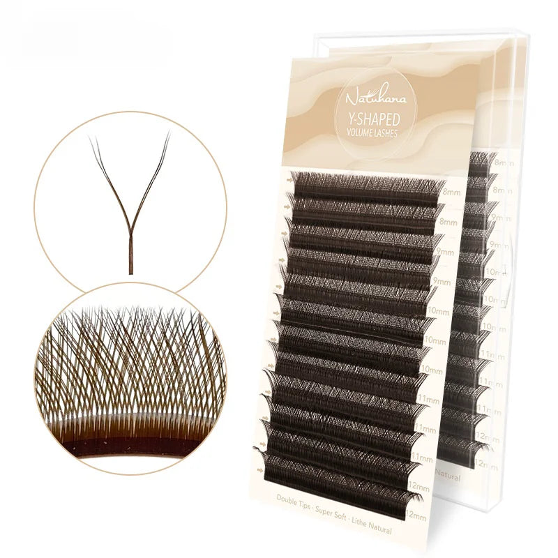 NATUHANA Brown W Lashes  Shaped Bloom 2D 3D 4D 5D Automatic Flowering Premade Fans Eyelashes Extensions