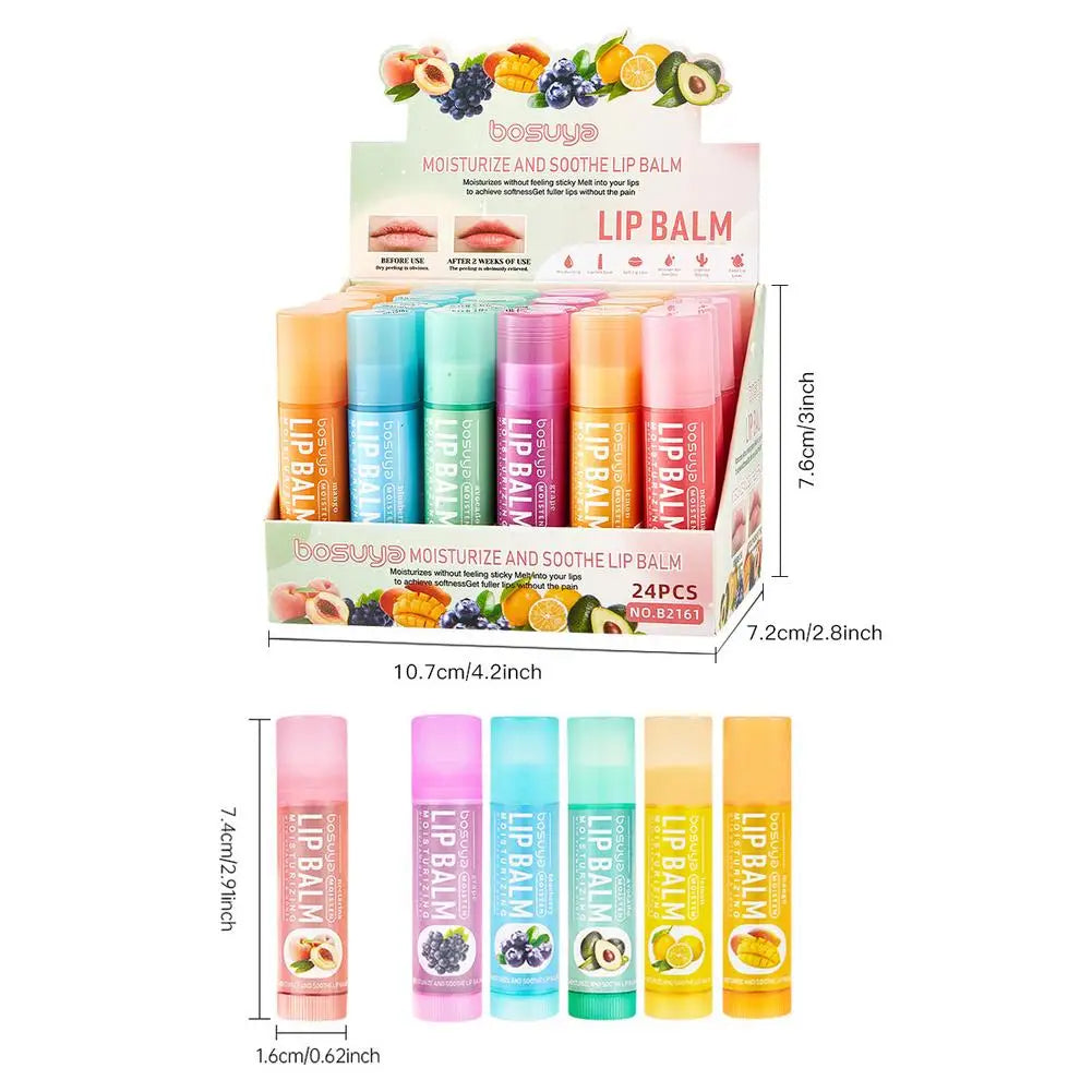 NEW 24PCS/BOX Fruit Series Lip Balm Set Honey Grape Avocado Moisturizing Repair Anti-Cracked Non-sticky Lip Balm Lips Skin Care
