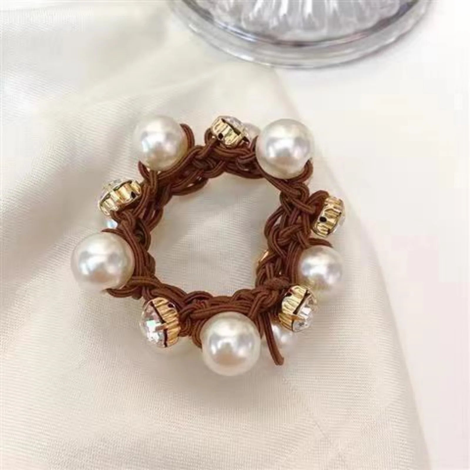 1Pc Pearl - Studded Hair Scrunchies for Women, Sparkling Rhinestone Elastic Hair Bands, Elegant Hair Decor