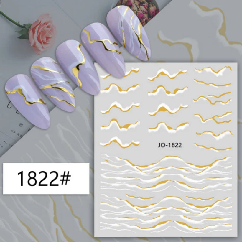 Nail Stickers 3D  Metal Line Sliver Gold Thorns Vine Curve Stripe Lines Tape Swirl Sliders Manicure Adhesive Gel Nail Art Decals