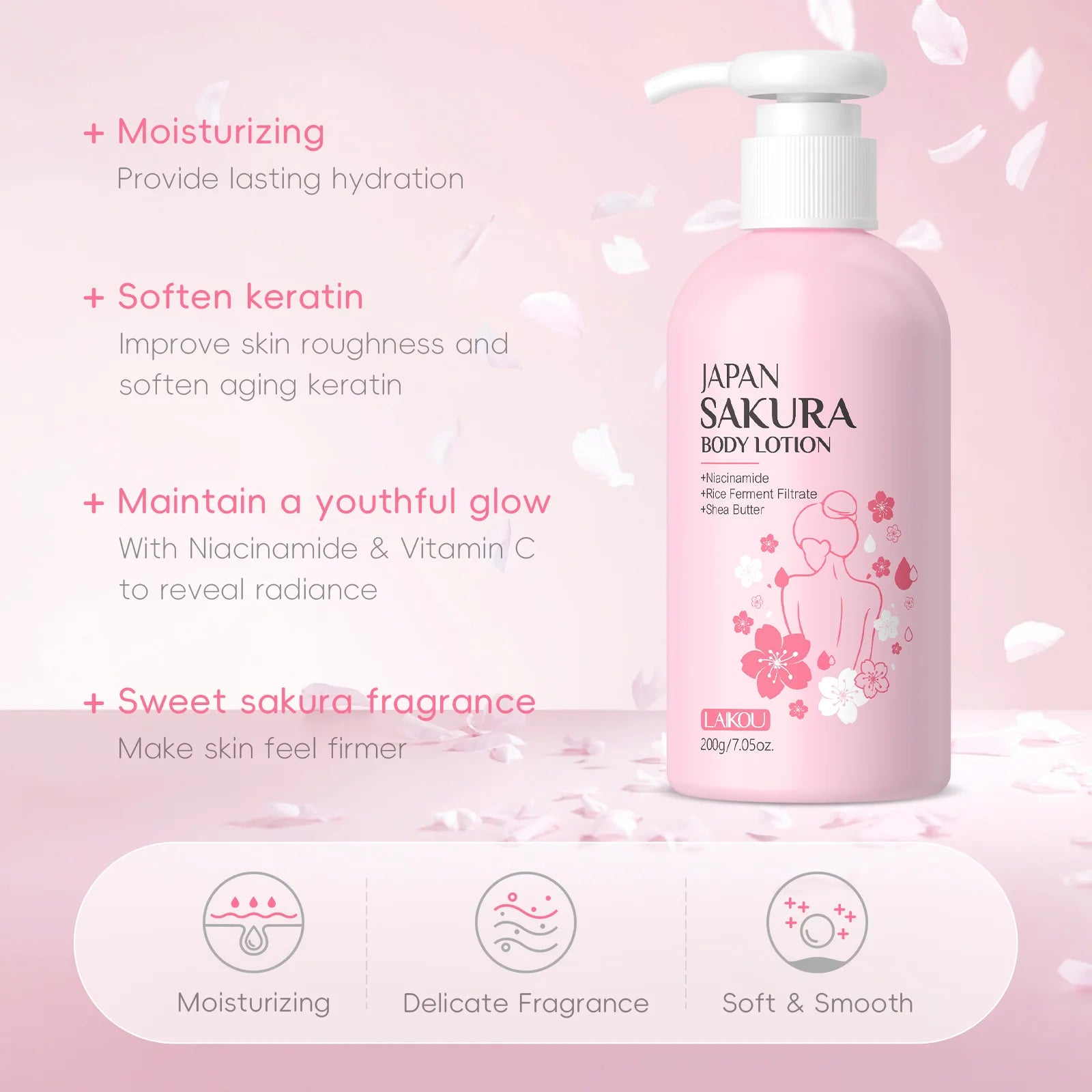Laikou Cherry Blossom Body Lotion Moisturizing & Repairing  Winter Chapped Skin Care Moisturizing Without Greasiness 200g/120g