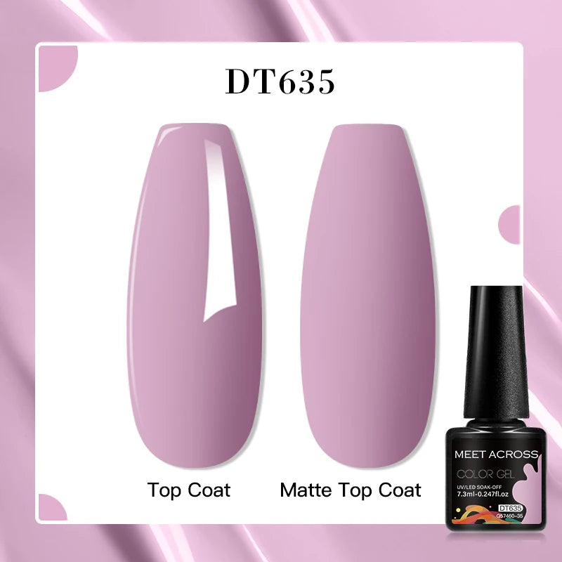 MEET ACROSS 7ml Pink Glitter Rubber Base Nail Gel Polish Sparkling Gold Foil DIY Nail Art Painting Gel Long Lasting Varnish