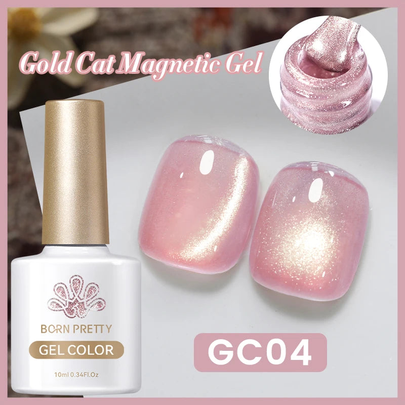 BORN PRETTY 10ml Rose Gold Cat Magnetic Gel Polish Pink Orange Soak Off UV LED Varnis Semi Permanent for Nail Art Design at Home