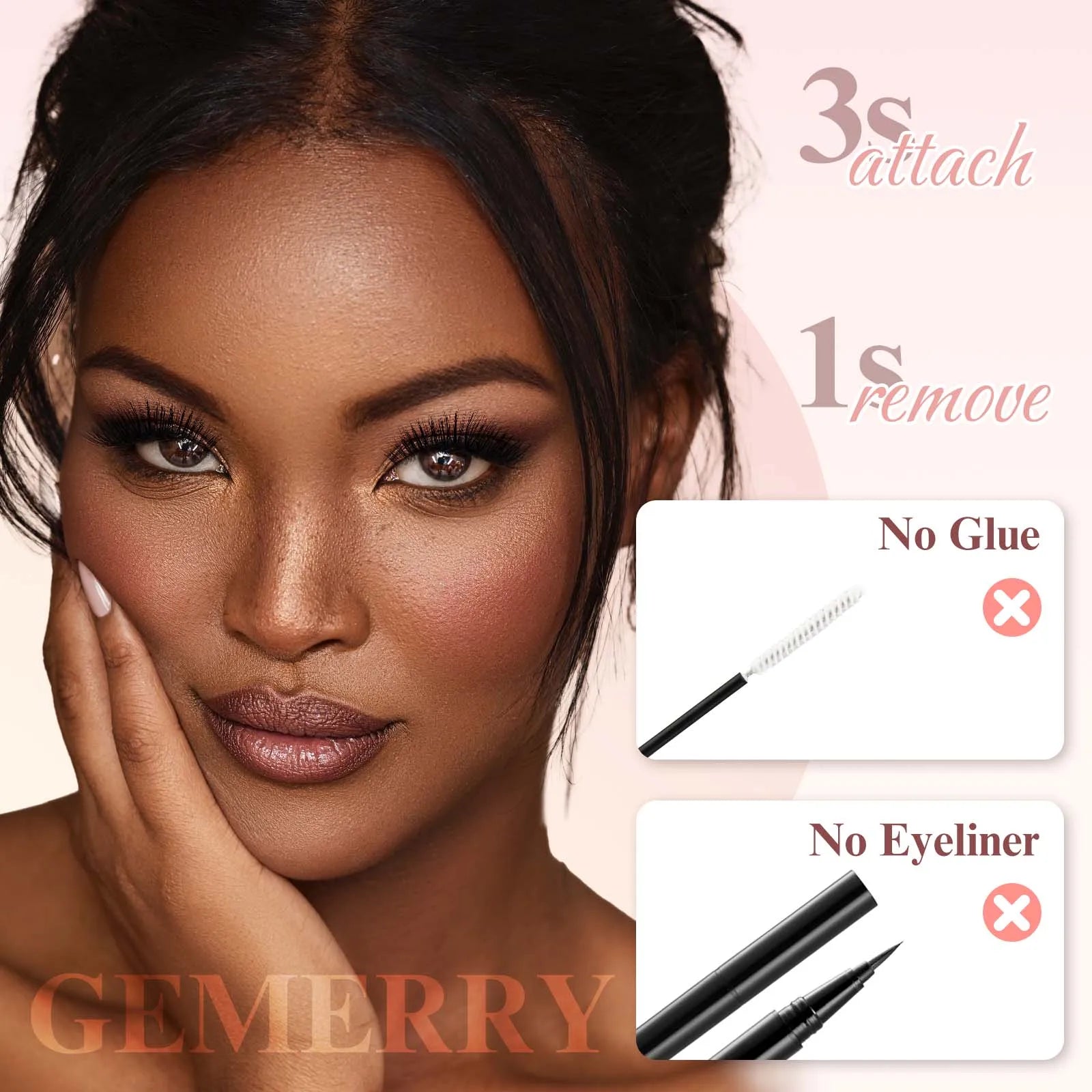 GEMERRY Magnetic Eyelashes with Applicator Natural Look Reusable Soft Strip False Lashes No Glue Makeup Kit Easy to Wear  Remove