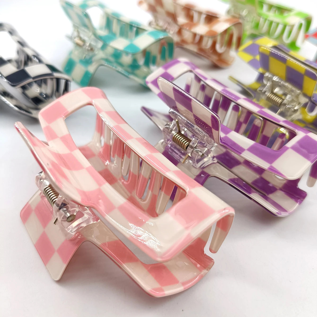 1/6 PCS Colorful Checkered Rectangle Hair Claw Clips For Women Girls Fashion Hair Clips For Styling Claw Clamps Hair Accessories