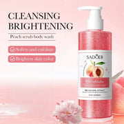 300ml Peach Exfoliating Shower Gel, Rich in Peach Extract, Citrate Salts and Other Ingredients, with a Fresh Peach Scent, Long-Lasting Fragrance, Rich Foam, and Delicate Exfoliating Particles That Can Effectively Penetrate an