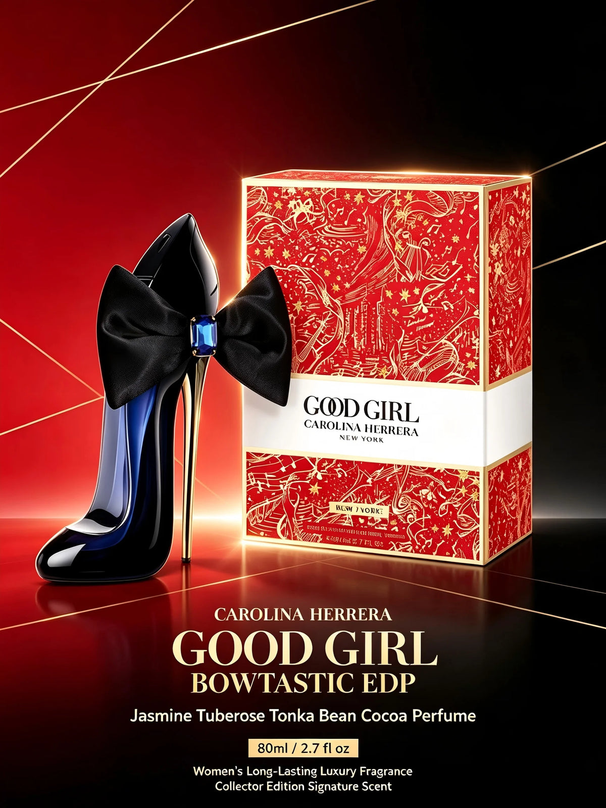 Carolina Herrera Good Girl Bowtastic EDP 80ml Women Jasmine Tuberose Tonka Bean Cocoa Perfume Long Lasting Luxury Fragrance Collector Edition Wedding Season Summer Vacation Graduation Date Night July 4th Gift Single Bottle