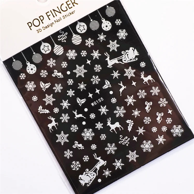 Sliver Bronzing 3D Christmas Nail Art Decoration Sticker Sparkly White Colorful Glitter Geometry Snowflake Winter Slider Foil