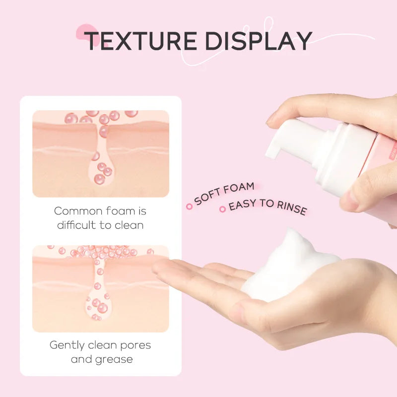 LAlKOU Japan Sakura Cleansing Mousse Facial Cleanser  Shrink Pores Deep Clean Oil Control Moisturizing Skin Care 100ml