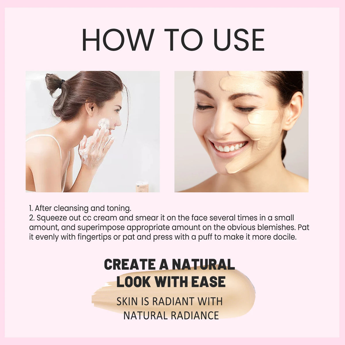 CC Cream Foundation Waterproof Brighten Moisturizing Foundation Concealer Oil-Control Sunscreen Spf 50