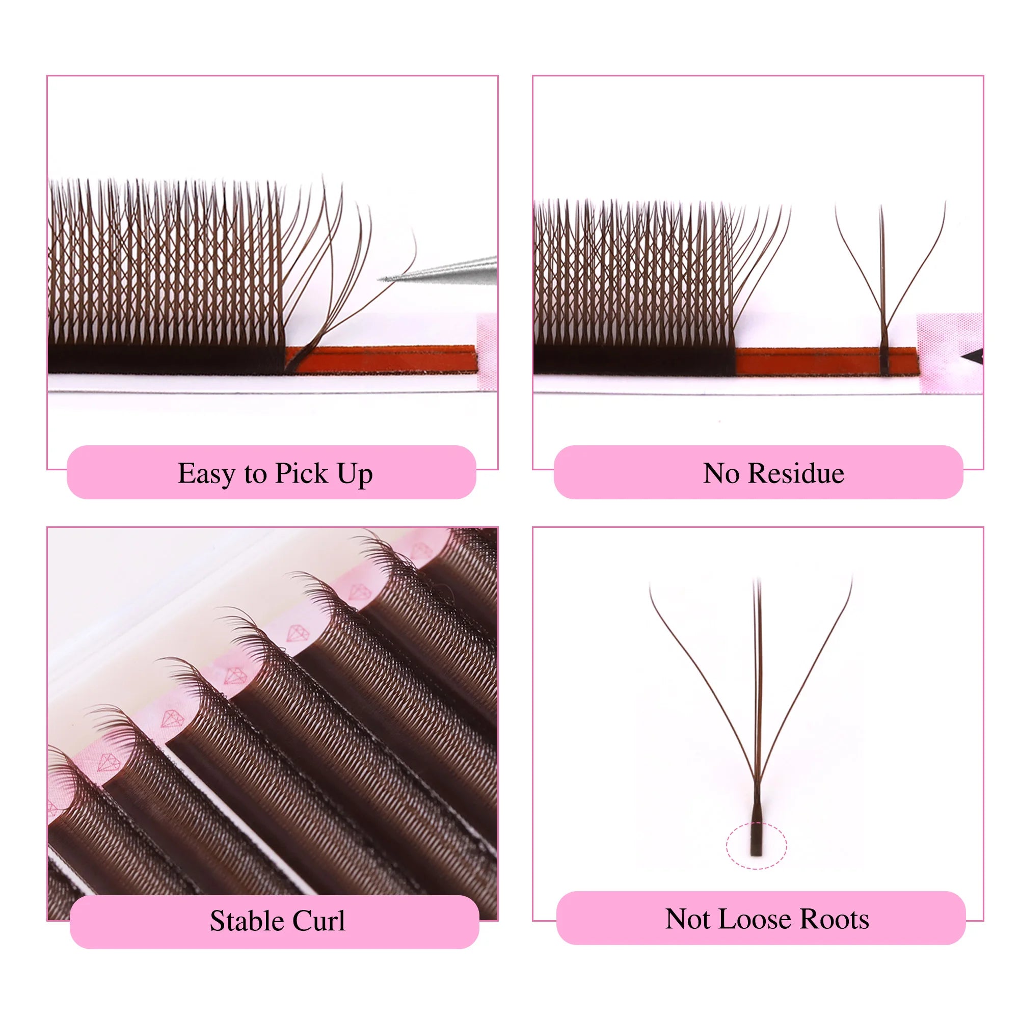 NEW L M Brown 3D Fairy Lashes 3D W Sandwich Hand Woven Premade Fans 3D Spike Clover Lashes Three-Core W Shaped Eyelash Extension