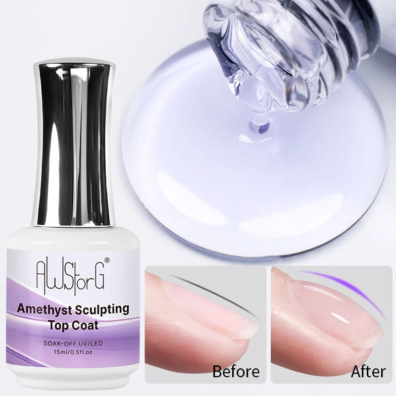 AWStorG15ml 2 IN 1 Crystal Top Coat Transparent Soak Off UV LED Nails Art Manicure Gel Nail Polish Varnishes Primer Function Gel