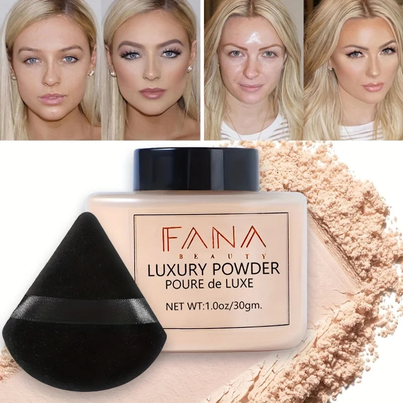 2025 Matte Finish Loose Powder with Triangle Beauty Sponge Set Oil Control Concealer Waterproof Powder Foundation Makeup