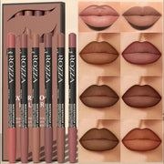 6pcs/Set Rozza Velvet Matte Lip Liner,Long-Lasting Waterproof Finish,Non-Fading,Brown,Pink,Purple Shades,Perfect for All Skins