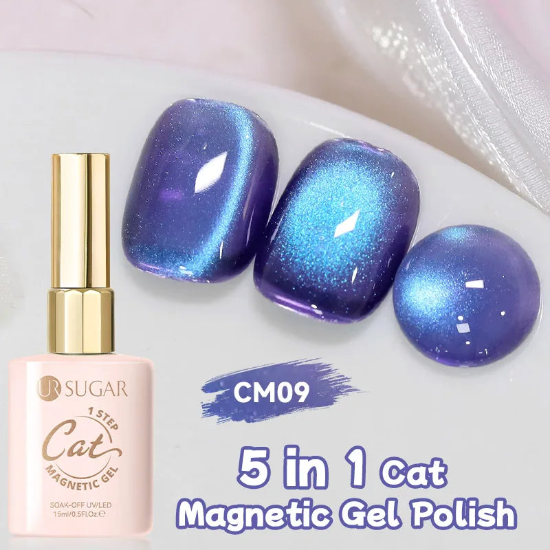 UR SUGAR 5-in-1 15ml Cat Magnetic Gel Polish 1-Step No Base No Top Coat Dry UV LED Nail Gel Long Lasting Easy Apply