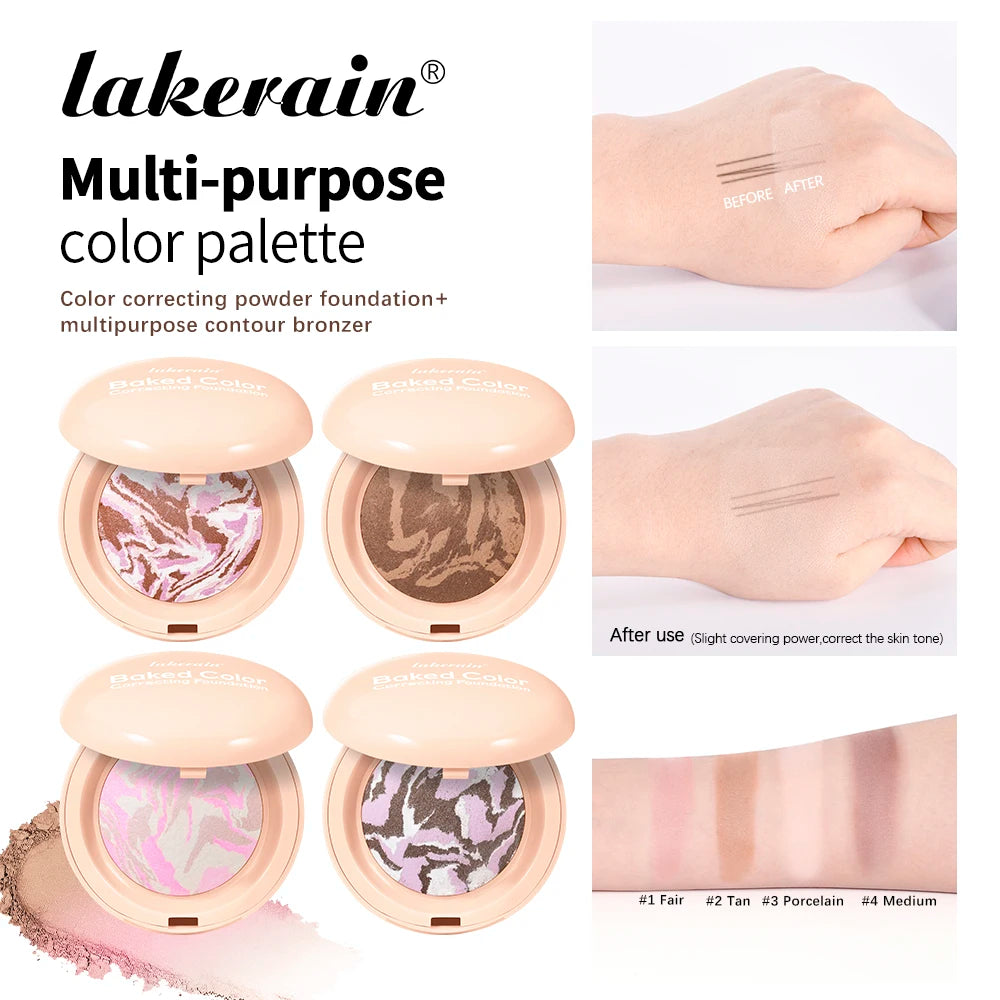 Matte Baked Color Correcting Foundation Bronzer Pressed Powder Compact Long Lasting Oil Control Loose Setting Powder Foundation