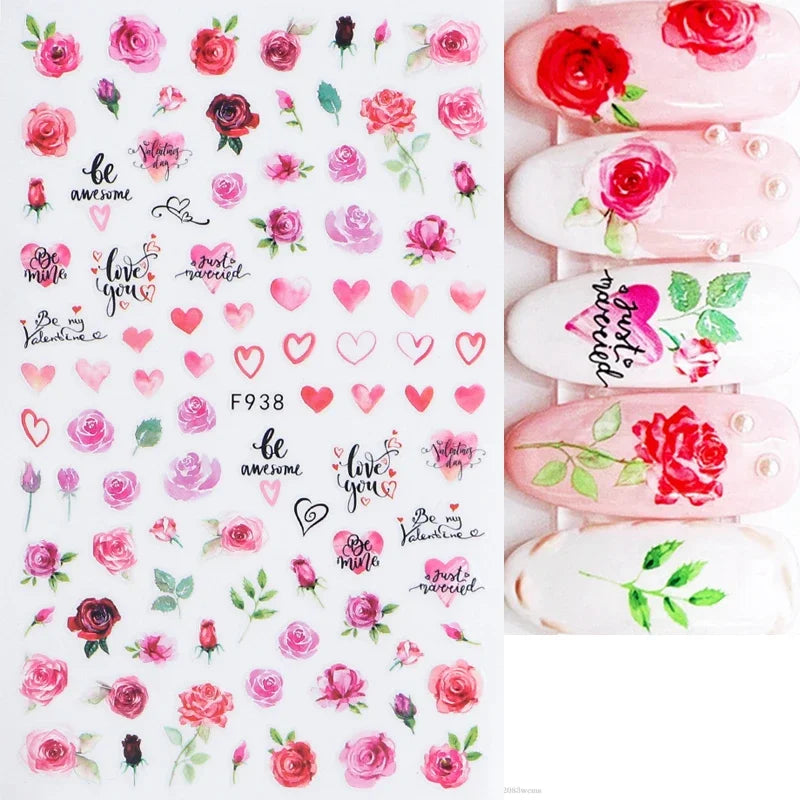 1PCS Laser Love Letter Nail Sticker Nail Art Decoration Flower Star supplies Decals Press On Nails Stickers Parts