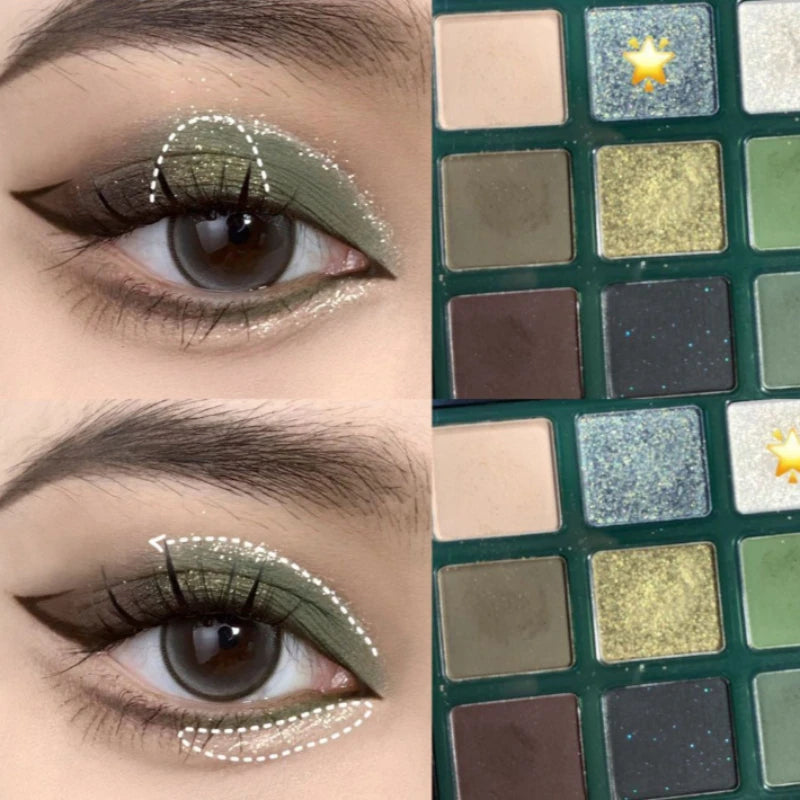 9 Colors Olive Green Eyeshadow Palette Punk Smokey Style Pearlescent Shimmer Matte Eyeshadow Powder Makeup Palette Eye Cosmetics