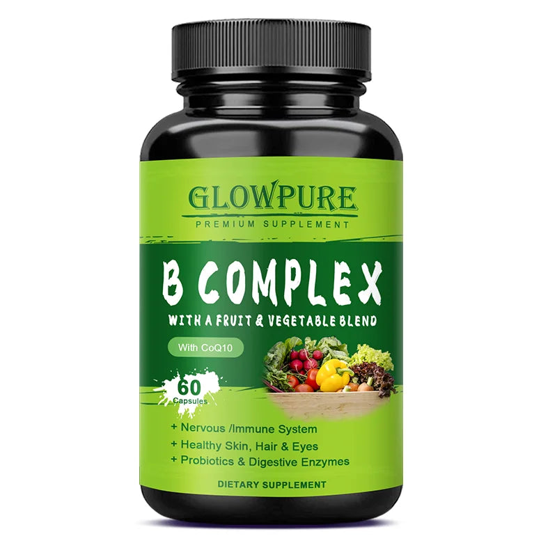 B Complex Vitamins for Nervous System & Energy - Supports Immunity, Heart Health, Hair, Skin & Nails