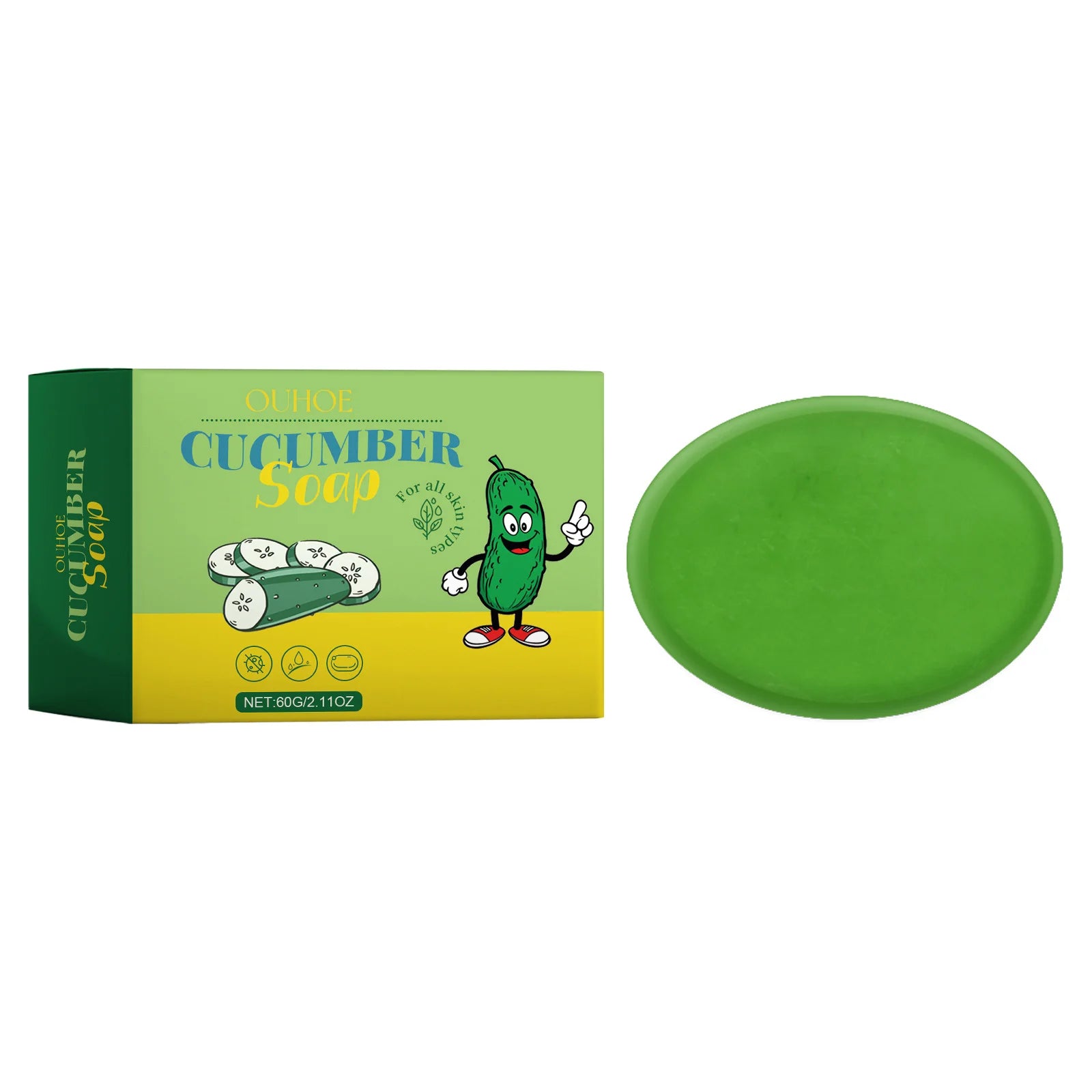 Cucumber Soap Handmade Oil Control Removing Acne Dirt Improving Skin Luster Refreshing Nourishing Bath Wash Face Body Cleansing