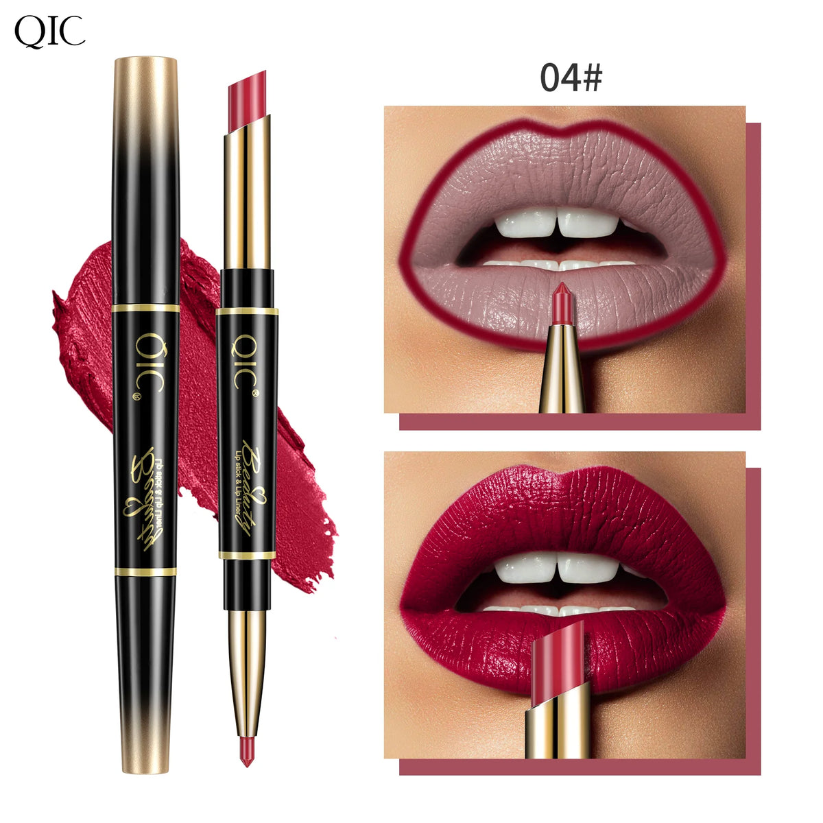 QIC Lipstick Lipliner Pen Matte Velvet Lip Liner Pencil Contour Makeup Sexy Red Lip Stick Long Lasting Cosmetics