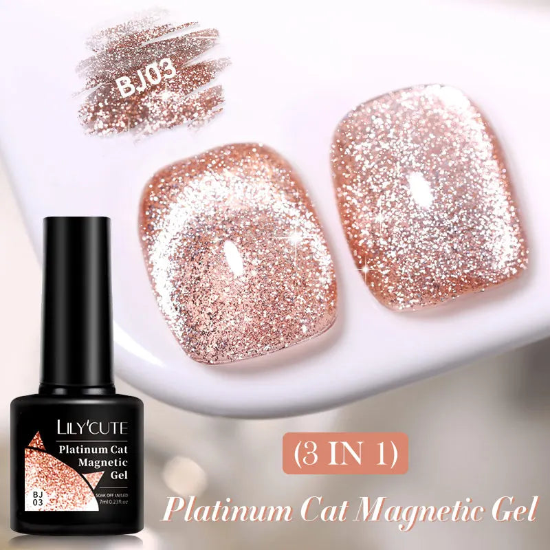 LILYCUTE 7ML Ocean Blue Cat Magnetic Gel Nail Polish Sparkling Glimmer Gel Polish Semi Permanent UV Magnet Gel Varnish Nail Art