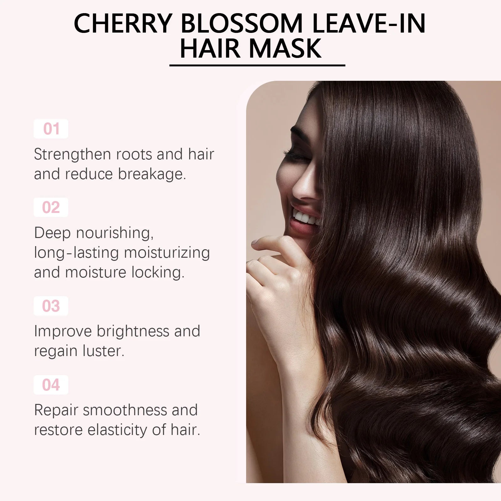 Cherry Blossom Leave In Hair Mask With VE For Dry Damaged Hair Shine Frizz Control Lightweight No Rinse Formula Sakura Scent