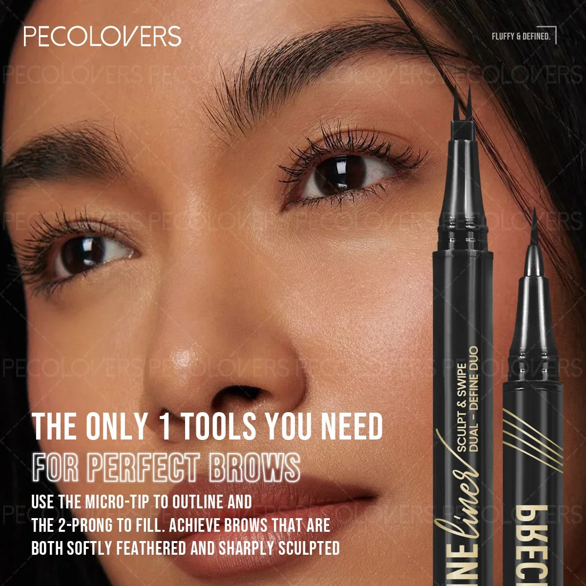 2 Forks Eyebrow Pencil Dual-Ended Artist Ultra-Fine Waterproof & Sweatproof, Natural 3D Wild Brow Look,