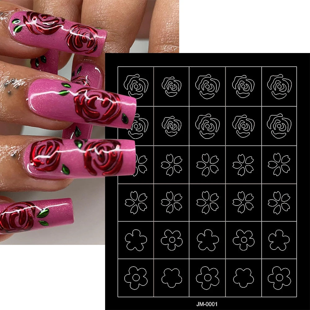 24 Patterns Airbrush Stencils Nail Art Stickers Hollow Butterfly/Flower/Bow/French Line Printing Templates Nail Decal DIY Tools