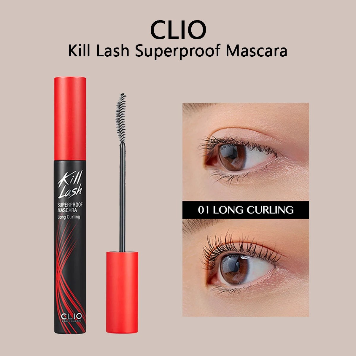 CLIO Kill Lash Superproof Mascara,Volumizing Formula,Lightweight & Clump-Free,Defined & Separated,Korean Cosmetic,Korean Makeup
