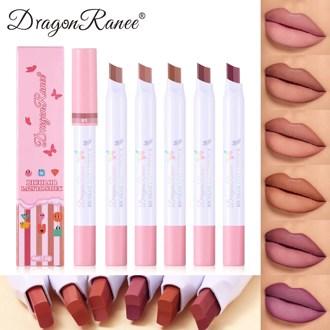 Two-Color Lipstick Pen, Matte Finish, Long-Lasting Effect, Two-Color, Fine Texture, Waterproof, Non-Fading Lip Gloss, Natural and Easy-To-Apply Lipstick