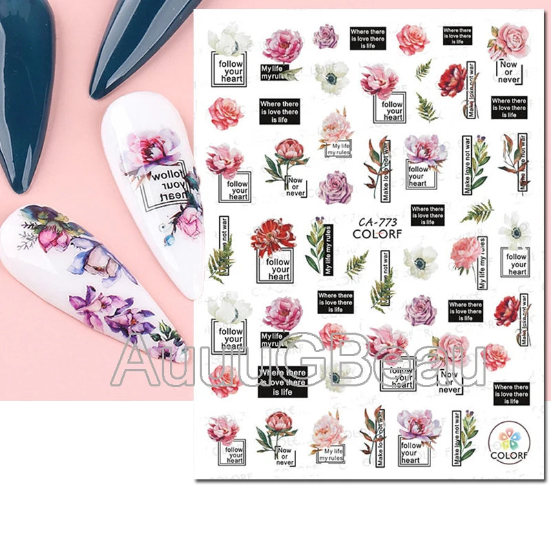 3d Nail Art Decals Geometric Lines Daisy Sunflowers Letters Adhesive Sliders Nail Stickers Decoration For Manicure