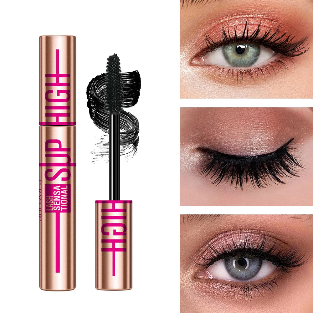 Super High 4D Waterproof Mascara - Volumizing, Curling & Lengthening Formula, Smudge-Proof Long-Lasting Black Mascara