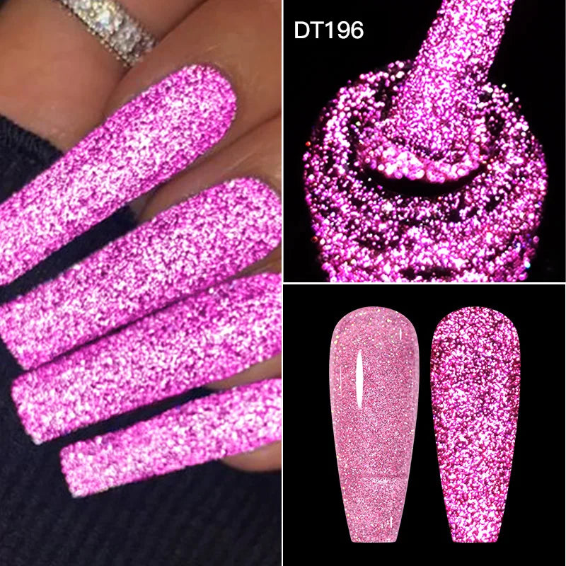 MEET ACROSS 7ml Dark Color Glitter Top Coat Gel For Nails Brocade Powder 2 In 1 Chameleon Nail Art Gel Varnish Manicure