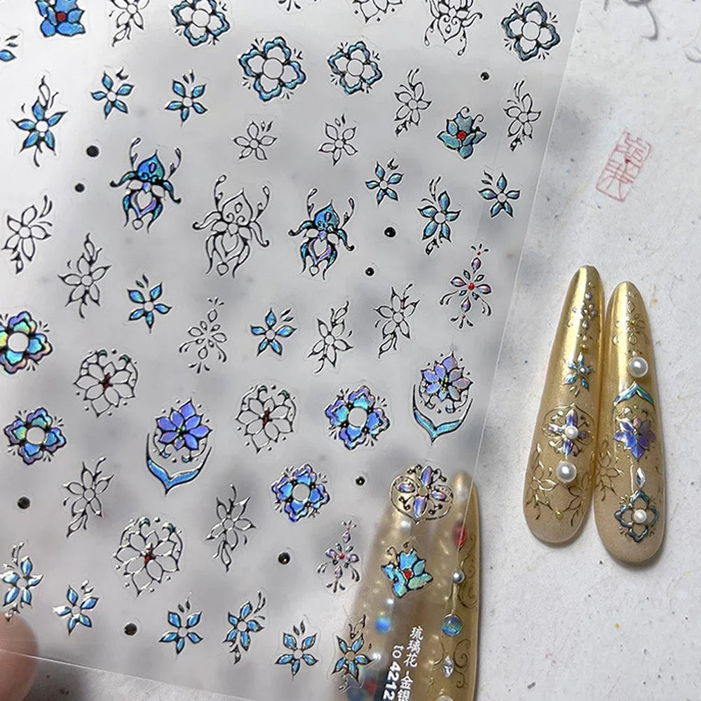 5D Jelly Flower Nail Stickers Delicate Petal Blossom Shiny Like Translucent Floral Self Adhesive Decoration Manicure Decal DIY