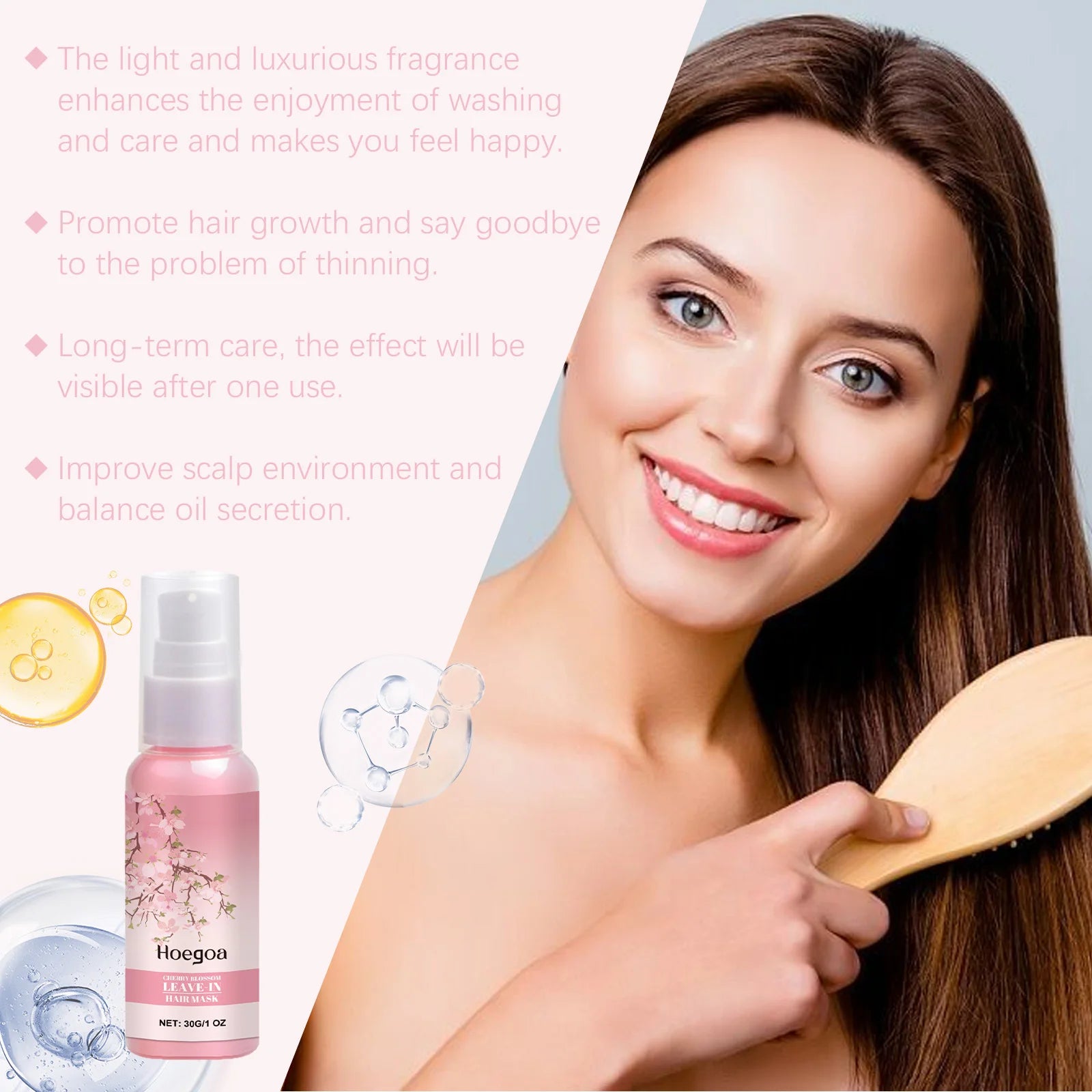 Cherry Blossom Leave In Hair Mask With VE For Dry Damaged Hair Shine Frizz Control Lightweight No Rinse Formula Sakura Scent