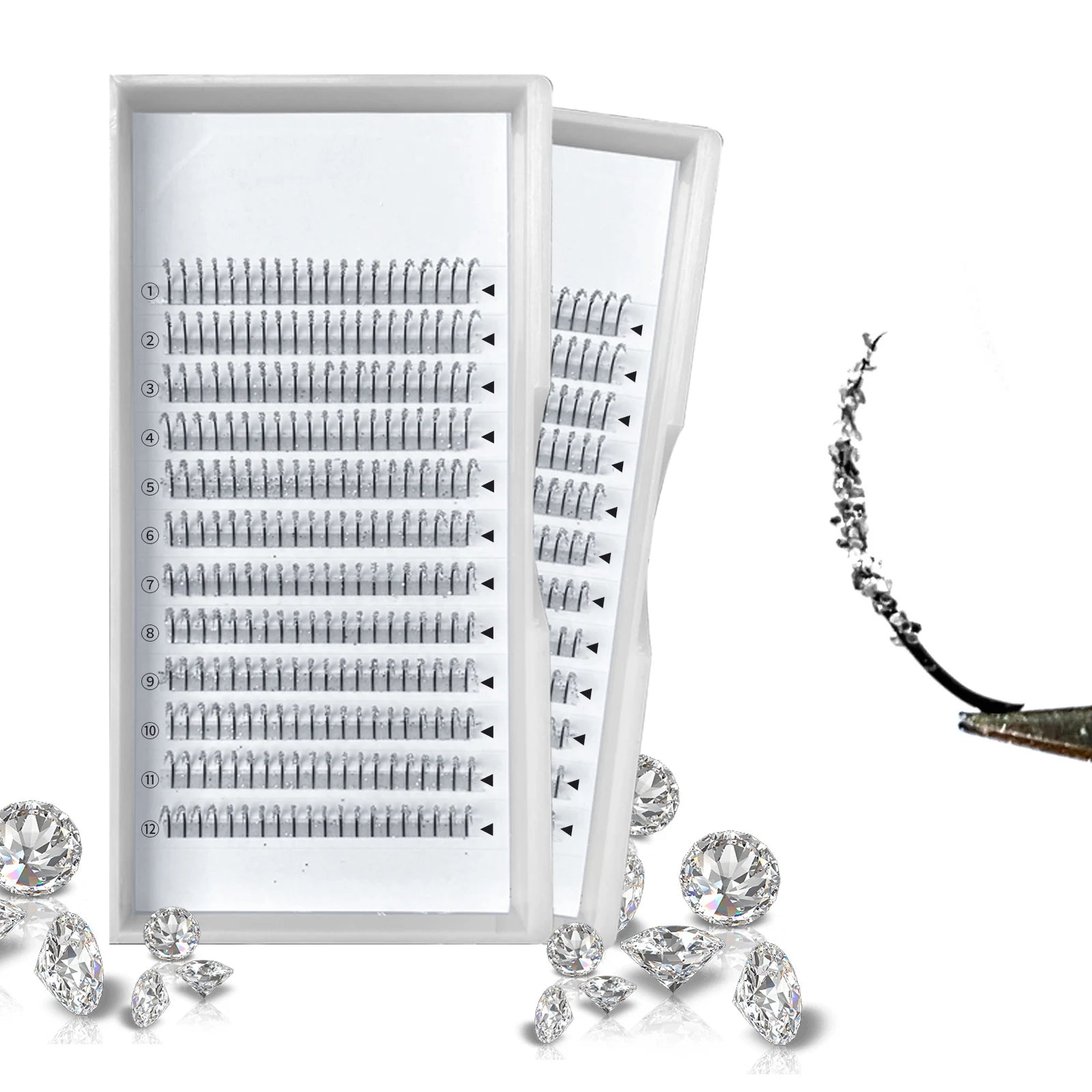 240 PCS Silver Glitter Eyelash Extensions DIY A/M Spike Lashes Luxury Wedding Eyelashes 10-15mm